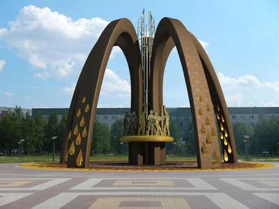 Памятник «Трудовому подвигу поколений нефтяников Сургутнефтегаза». Монумент символизирует собой бьющий из недр земли фонтан нефти, чьи струи разлетаются в разные стороны золотыми каплями, ведь нефть, как известно, принято называть черным золотом. В центре размещены 11 бронзовых фигур – представители разных профессий – геолог, геодезист, электромонтер, бурильщики, инженер, строитель, водитель, повар, оператор по добыче нефти и газа, сварщик.